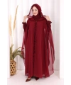 Kapişonlu Abayalı Elbise Takım 3778 Bordo