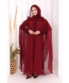 Kapişonlu Abayalı Elbise Takım 3778 Bordo