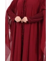 Kapişonlu Abayalı Elbise Takım 3778 Bordo