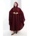 Kapşonlu Fermuarlı Pelerin 7078 Bordo