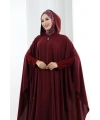 Kapşonlu Fermuarlı Pelerin 7078 Bordo