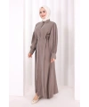 Kemerli Kloş Elbise 7073 Vizon