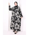 Kendinden Desenli Elbise 7086 Siyah