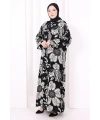 Kendinden Desenli Elbise 7086 Siyah