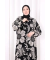 Kendinden Desenli Elbise 7086 Siyah