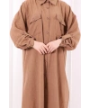 Keten Düğmeli Tunik Pantolon Takım 8015 Taba