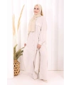 Keten Düğmeli Tunik Pantolon Takım 8015 Taş