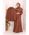 Keten Sufleli Elbise Takım 6067 Taba