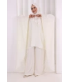 Kolyeli Tunik Pantolon Takım 8026 Ekru