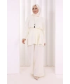 Kolyeli Tunik Pantolon Takım 8027 Ekru