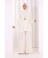 Kolyeli Tunik Pantolon Takım 8027 Ekru