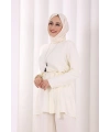 Kolyeli Tunik Pantolon Takım 8027 Ekru