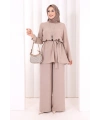 Kolyeli Tunik Pantolon Takım 8027 Vizon