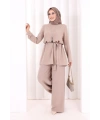 Kolyeli Tunik Pantolon Takım 8027 Vizon