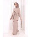 Kolyeli Tunik Pantolon Takım 8027 Vizon