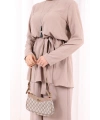Kolyeli Tunik Pantolon Takım 8027 Vizon