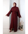 Kristal Taşlı Şallı Abaya 9205 Bordo