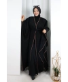 Kuşaklı Geniş Kol Kaşe Panço 70038 Siyah
