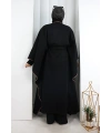Kuşaklı Geniş Kol Kaşe Panço 70038 Siyah