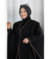 Kuşaklı Geniş Kol Kaşe Panço 70038 Siyah