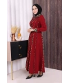 Leopar Biyeli Kemerli Elbise 3930 Bordo