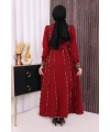 Leopar Biyeli Kemerli Elbise 3930 Bordo