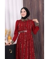 Leopar Biyeli Kemerli Elbise 3930 Bordo