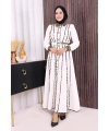 Leopar Biyeli Kemerli Elbise 3930 Ekru