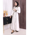Leopar Biyeli Kemerli Elbise 3930 Ekru