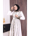 Leopar Biyeli Kemerli Elbise 3930 Ekru