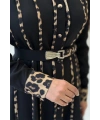 Leopar Biyeli Kemerli Elbise 3930 Siyah