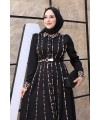Leopar Biyeli Kemerli Elbise 3930 Siyah