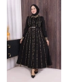 Leopar Biyeli Kemerli Elbise 3930 Siyah