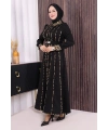 Leopar Biyeli Kemerli Elbise 3930 Siyah