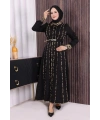 Leopar Biyeli Kemerli Elbise 3930 Siyah