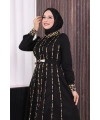 Leopar Biyeli Kemerli Elbise 3930 Siyah