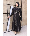 Leopar Biyeli Kemerli Elbise 3930 Siyah