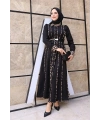 Leopar Biyeli Kemerli Elbise 3930 Siyah