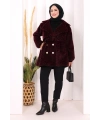 Leopar Düğmeli Kaban 70059-1 Bordo