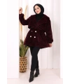 Leopar Düğmeli Kaban 70059-1 Bordo