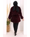 Leopar Düğmeli Kaban 70059-1 Bordo