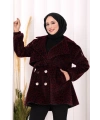 Leopar Düğmeli Kaban 70059-1 Bordo
