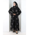 Nakışlı Şifon Şallı Abaya 2006 Siyah-Gold