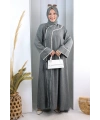 Papatya Dantelli Abaya Elbise 7097 Füme