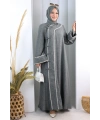 Papatya Dantelli Abaya Elbise 7097 Füme