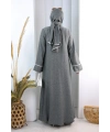 Papatya Dantelli Abaya Elbise 7097 Füme