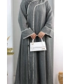 Papatya Dantelli Abaya Elbise 7097 Füme