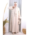 Papatya Dantelli Abaya Elbise 7097 Taş