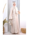 Papatya Dantelli Abaya Elbise 7097 Taş