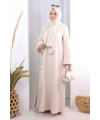 Papatya Dantelli Abaya Elbise 7097 Taş